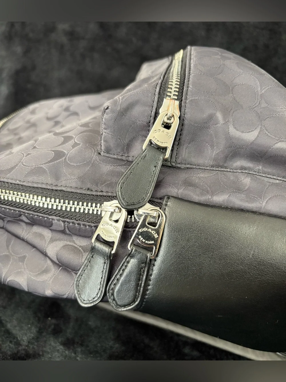 Coach Medium Charlie Backpack Signature Black Nylon Leather F73186